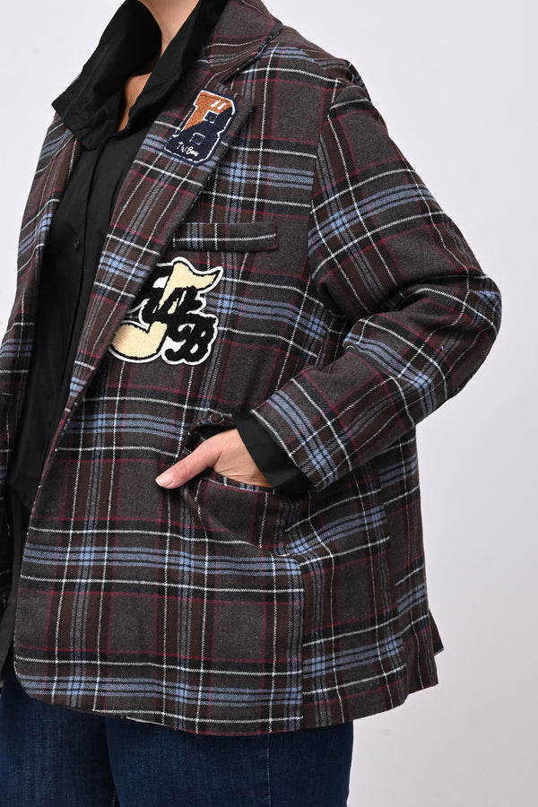 Giacca tartan toppe - Moro