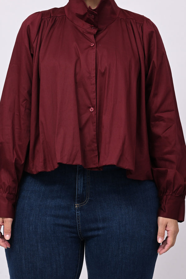 Camicia crop lupetto - Vino