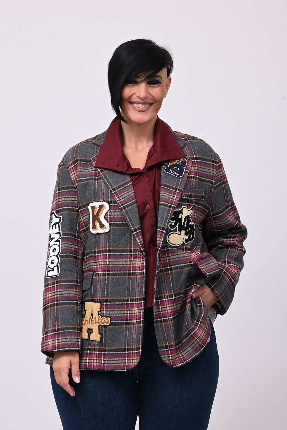 Giacca tartan toppe - Grigio