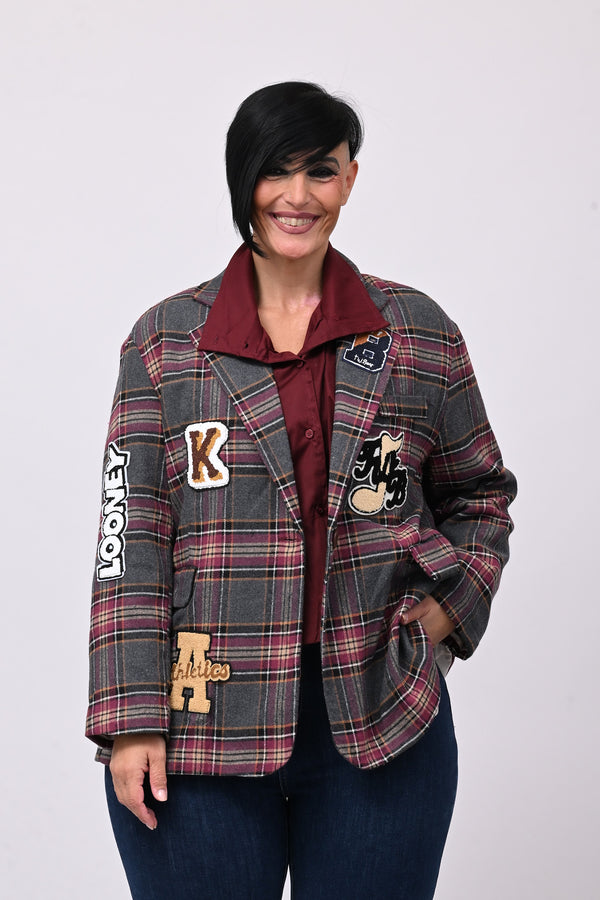Giacca tartan toppe - Grigio