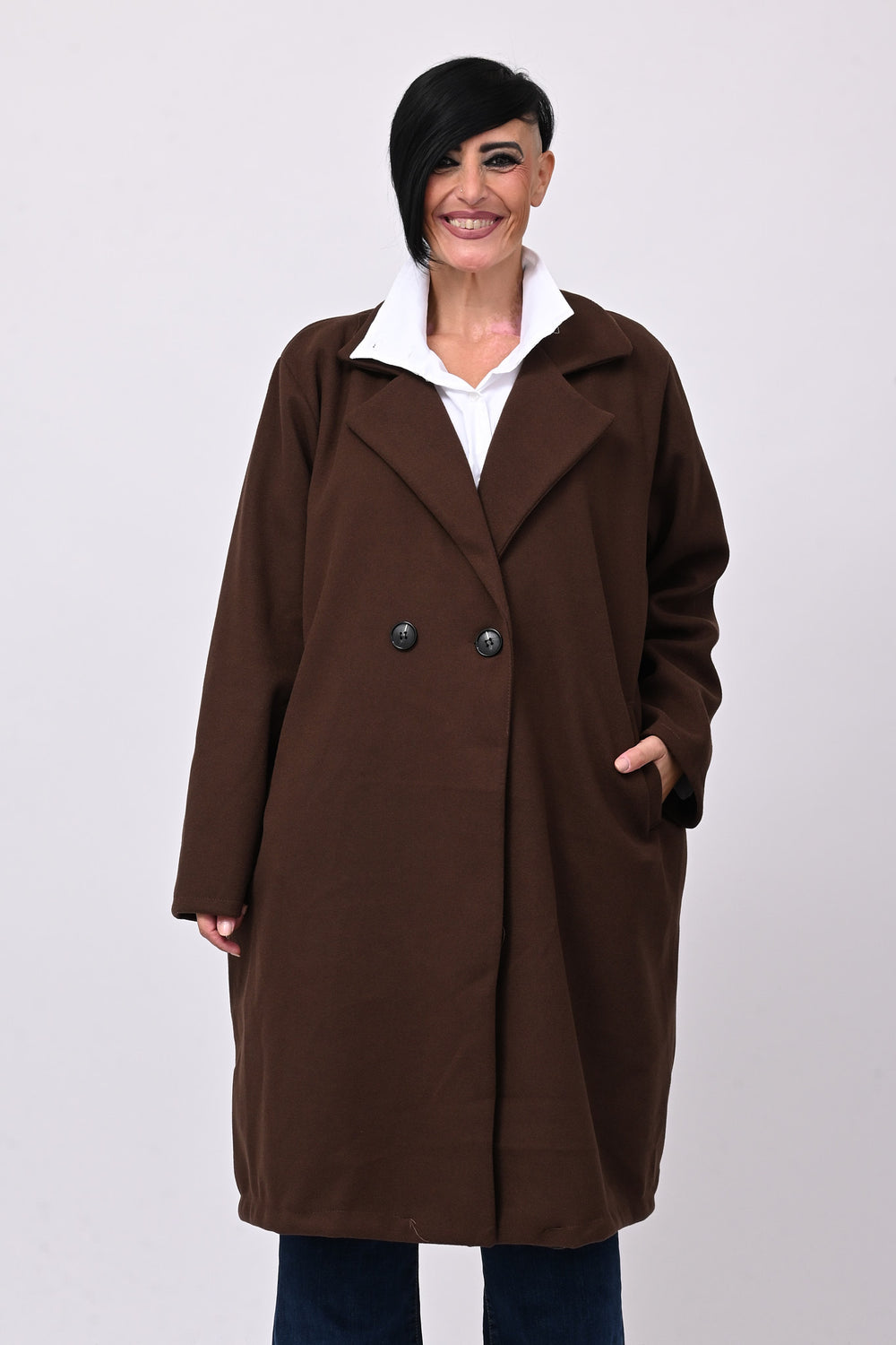 Cappotto over doppio petto - Moro