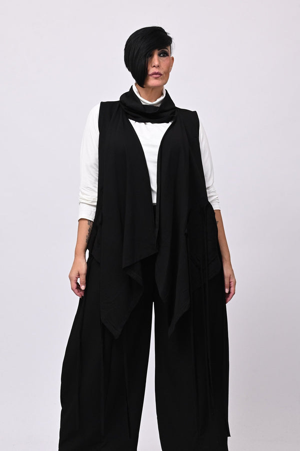 Gilet collo anello lacci - Nero