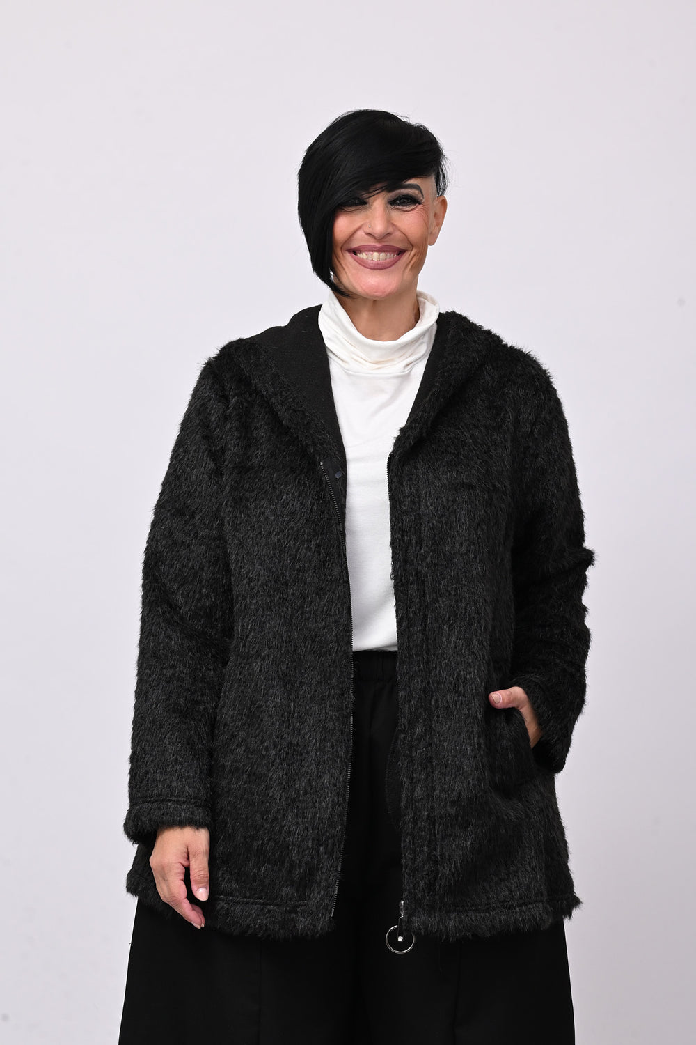 Teddy cappuccio zip - Nero