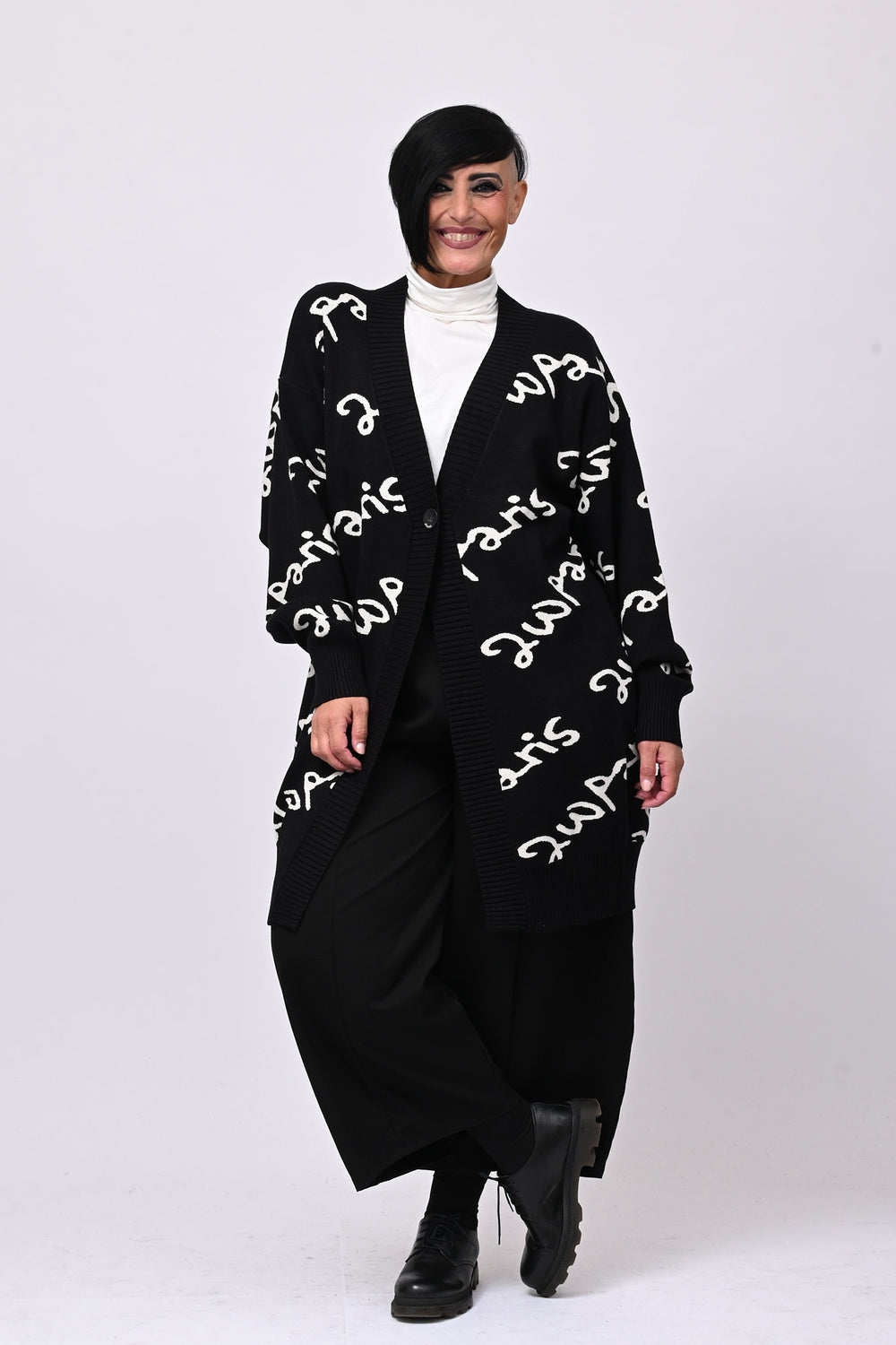Cappotto maglia scritte - Nero
