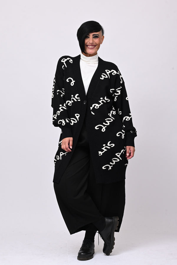 Cappotto maglia scritte - Nero