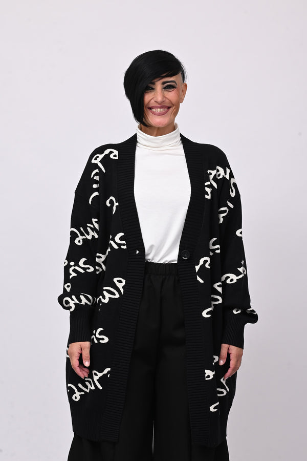 Cappotto maglia scritte - Nero