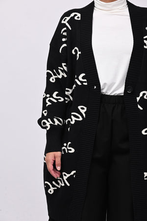 Cappotto maglia scritte - Nero