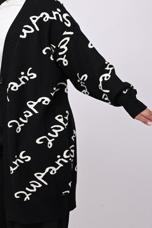 Cappotto maglia scritte - Nero
