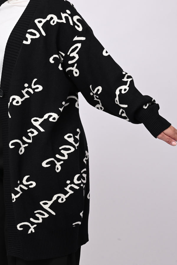 Cappotto maglia scritte - Nero