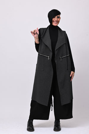 Gilet lungo zip arricciato - Grigio