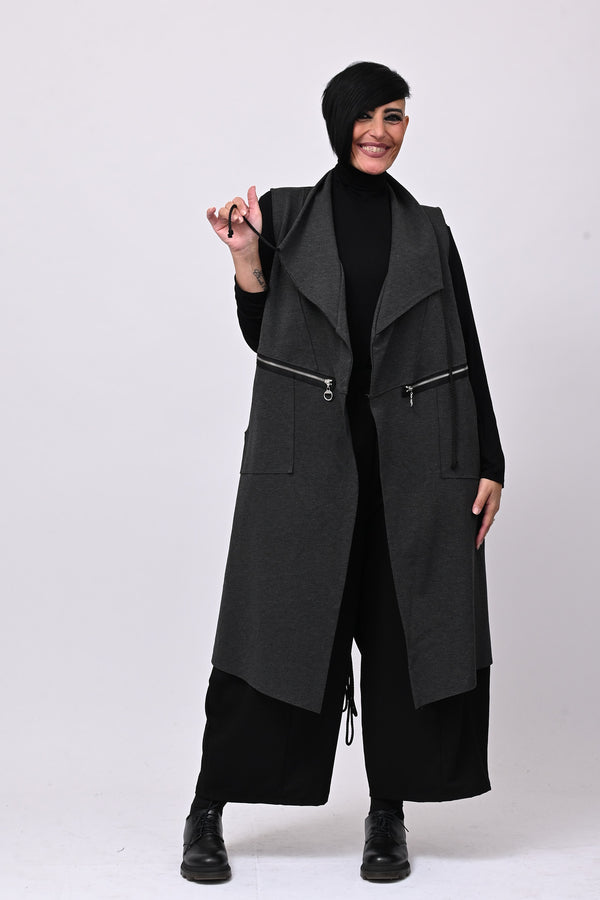 Gilet lungo zip arricciato - Grigio