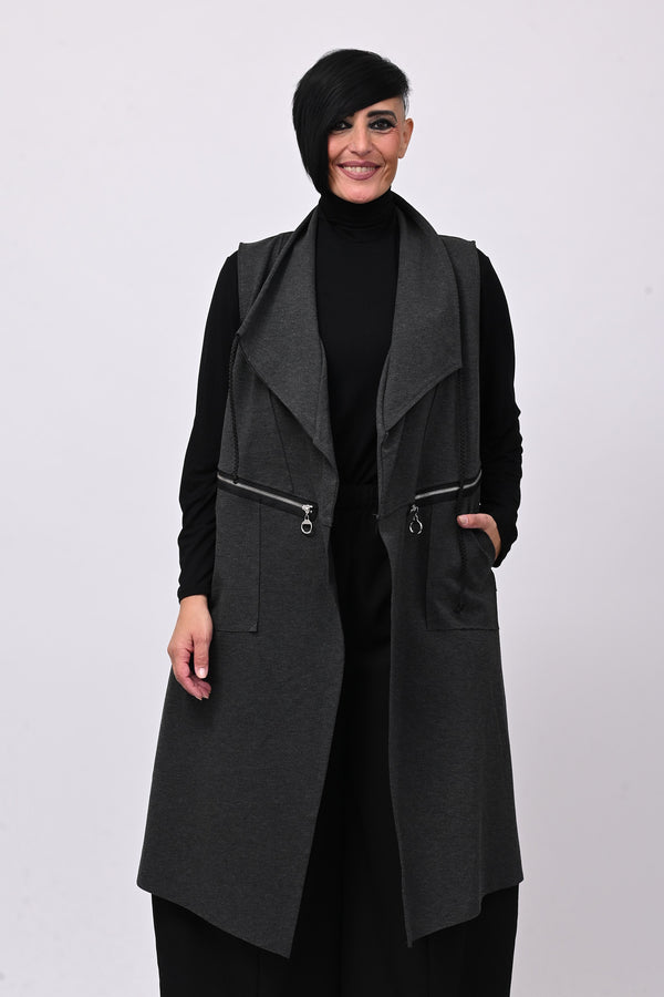Gilet lungo zip arricciato - Grigio
