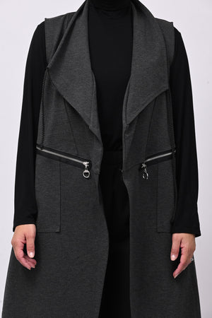 Gilet lungo zip arricciato - Grigio