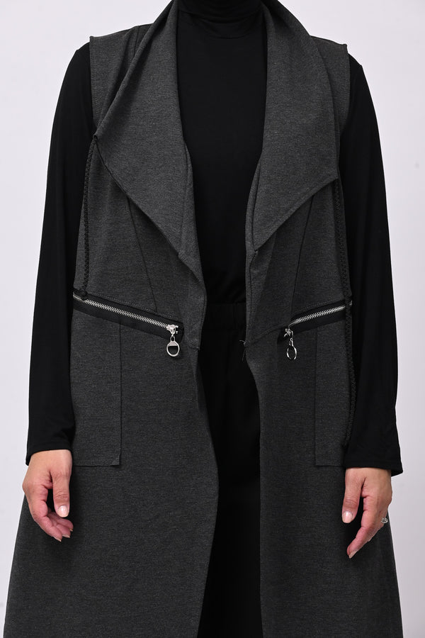 Gilet lungo zip arricciato - Grigio
