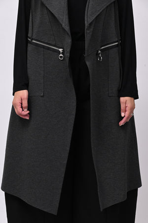 Gilet lungo zip arricciato - Grigio