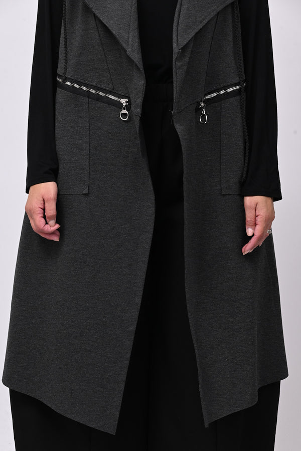 Gilet lungo zip arricciato - Grigio