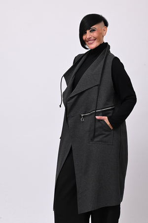 Gilet lungo zip arricciato - Grigio
