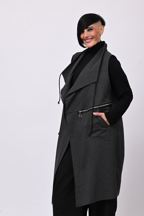 Gilet lungo zip arricciato - Grigio