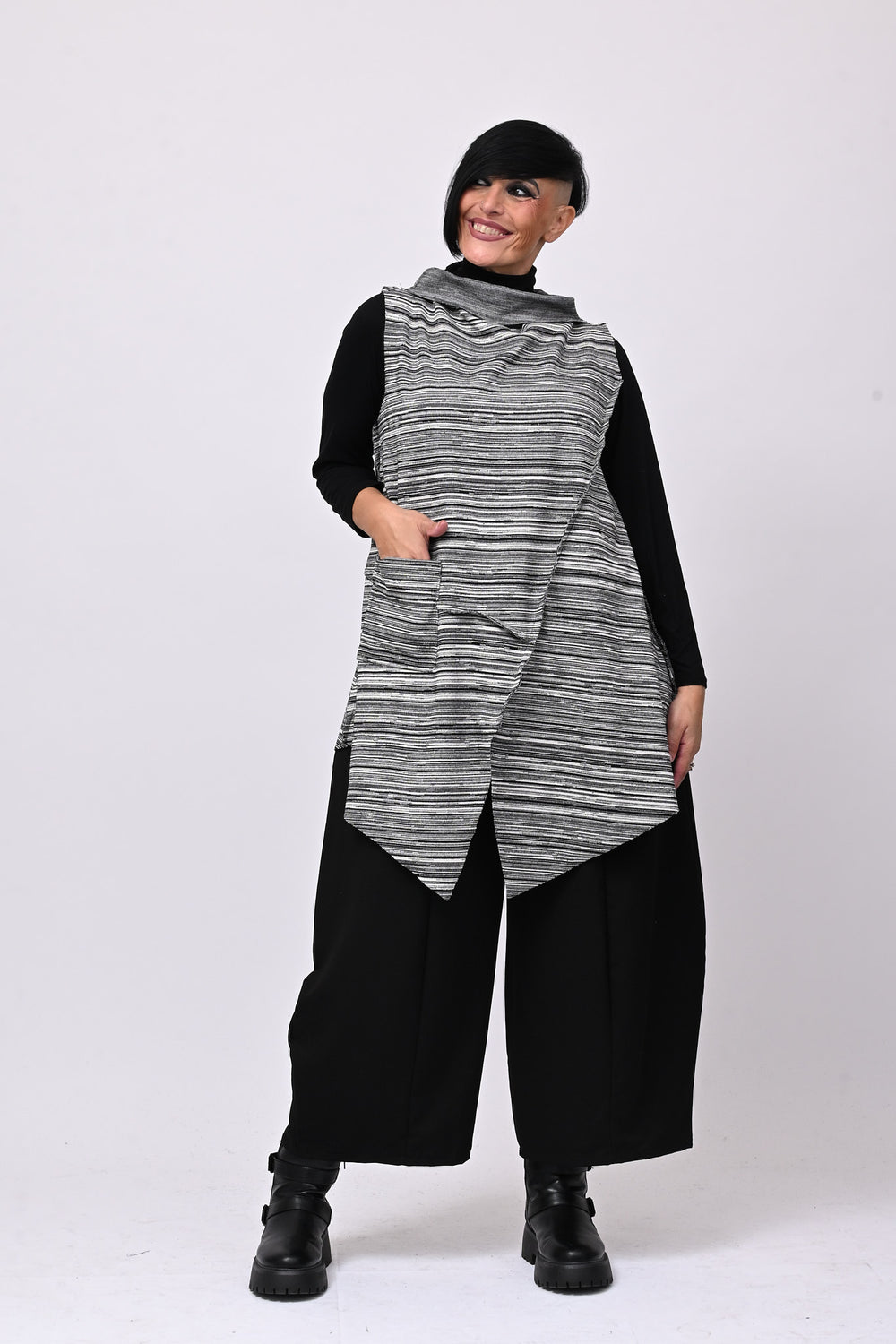 Gilet punte rigato - Nero