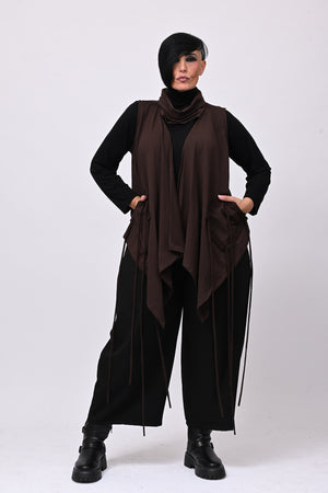 Gilet collo anello lacci - Moro