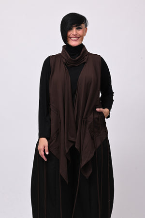 Gilet collo anello lacci - Moro