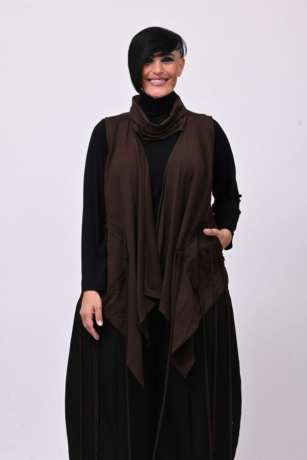 Gilet collo anello lacci - Moro