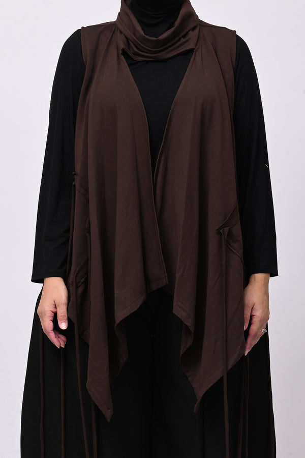 Gilet collo anello lacci - Moro