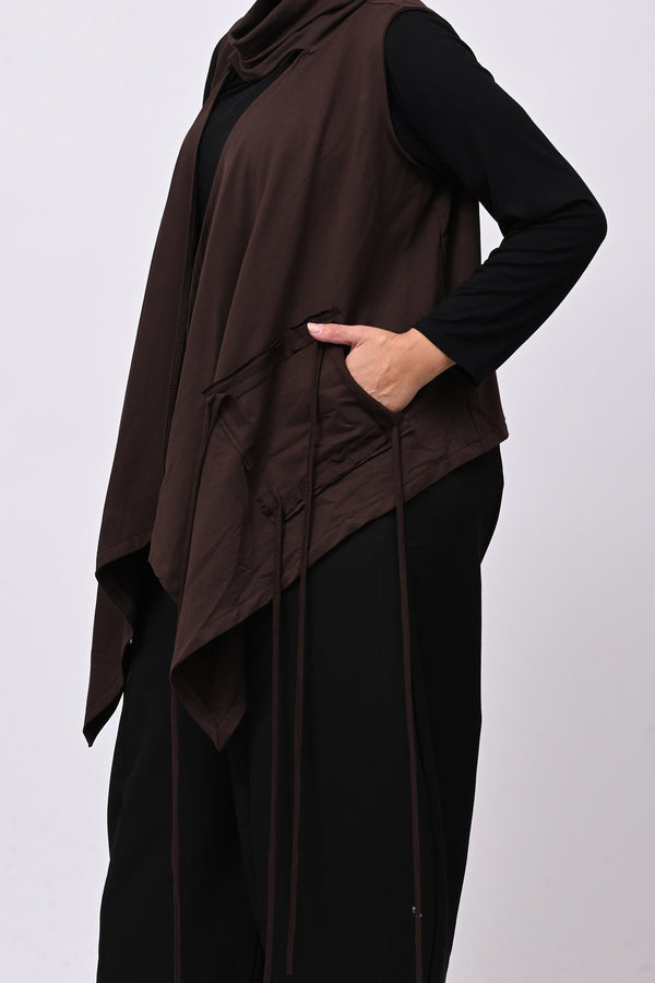 Gilet collo anello lacci - Moro