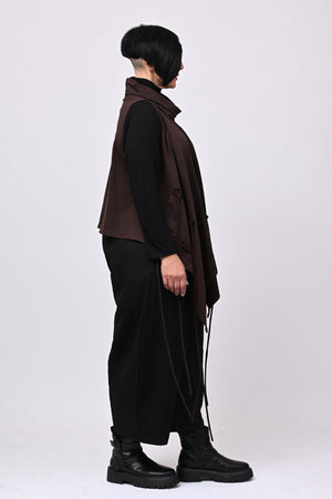 Gilet collo anello lacci - Moro