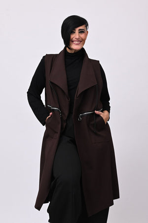 Gilet lungo zip arricciato - Moro