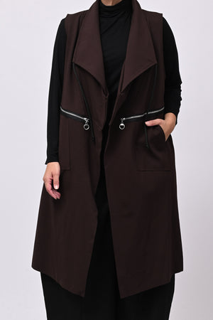 Gilet lungo zip arricciato - Moro