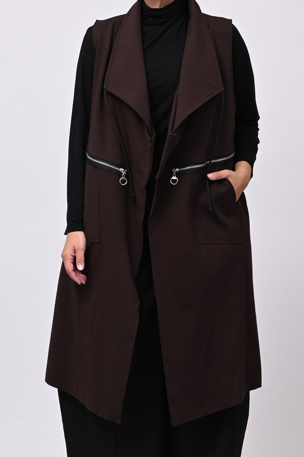 Gilet lungo zip arricciato - Moro