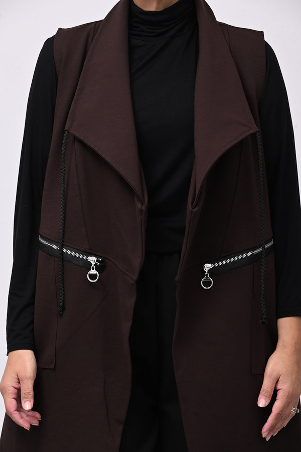 Gilet lungo zip arricciato - Moro