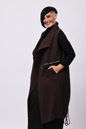 Gilet lungo zip arricciato - Moro