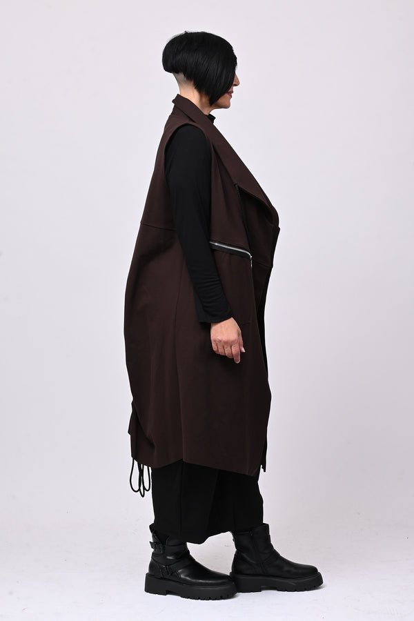 Gilet lungo zip arricciato - Moro