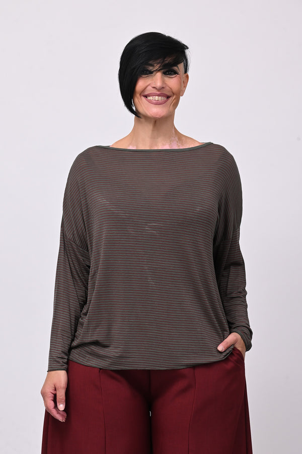 Maglia scatoletta righe - Verde militare