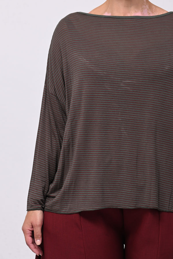 Maglia scatoletta righe - Verde militare