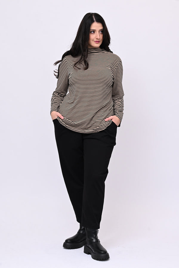 Maglia lupetto righe - Nero/Nude