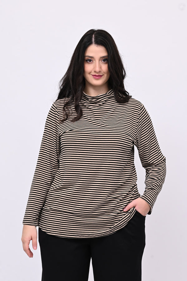 Maglia lupetto righe - Nero/Nude