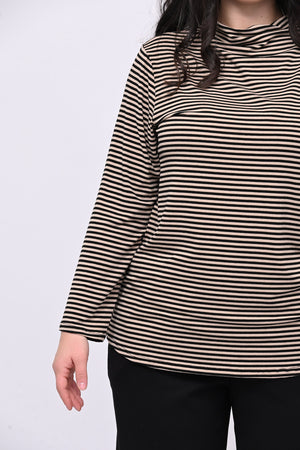 Maglia lupetto righe - Nero/Nude
