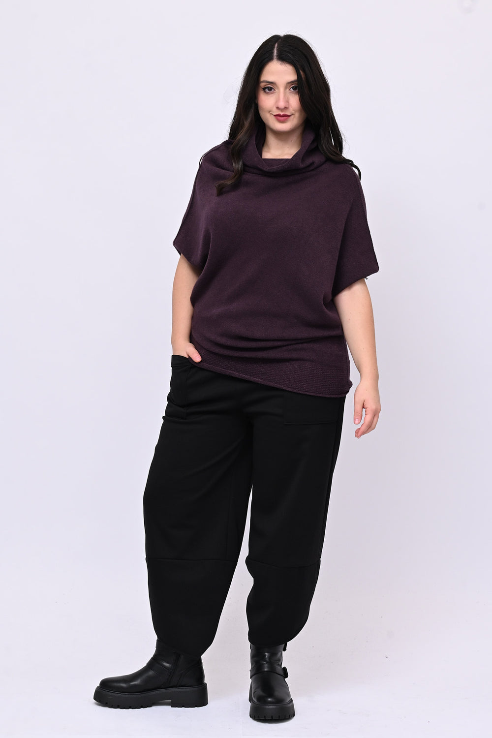 Maglia asimmetrica collone - Melanzana