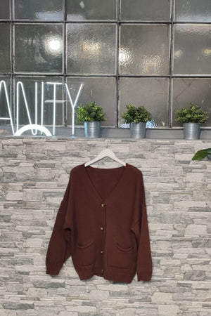 Cardigan maglia tasche - Moro