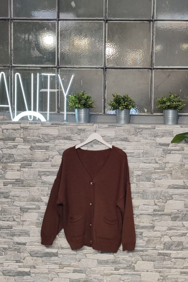 Cardigan maglia tasche - Moro