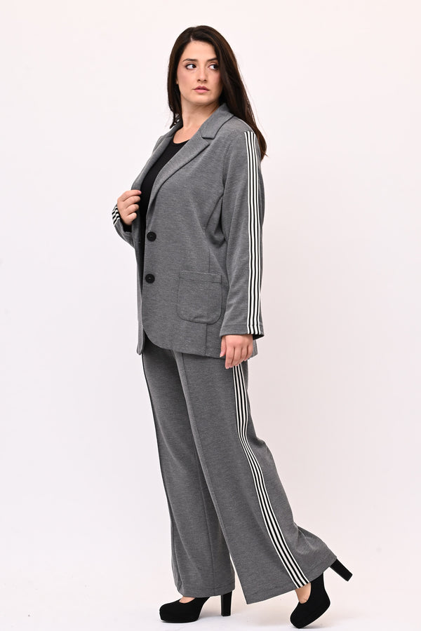Pantalone piquette con banda - Grigio
