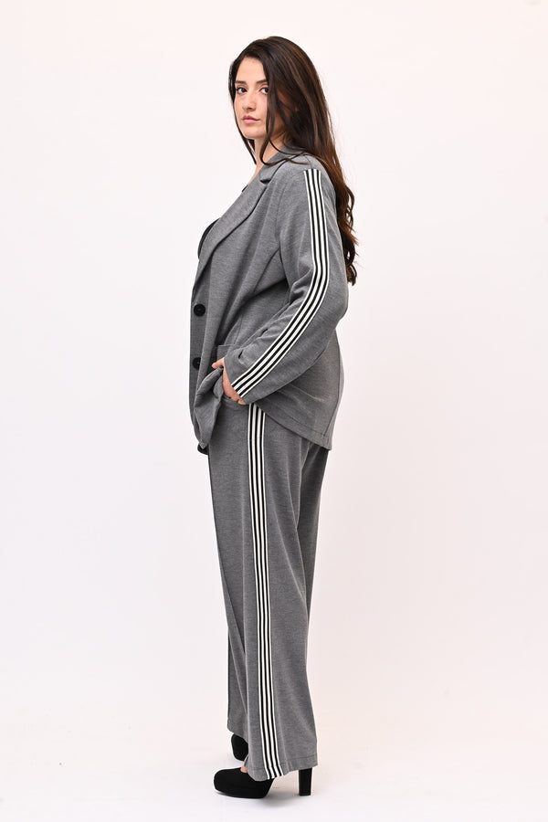 Pantalone piquette con banda - Grigio