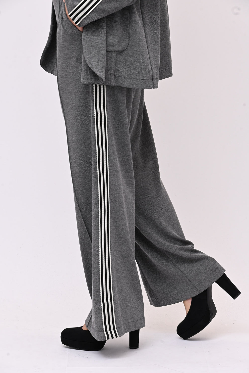 Pantalone piquette con banda - Grigio