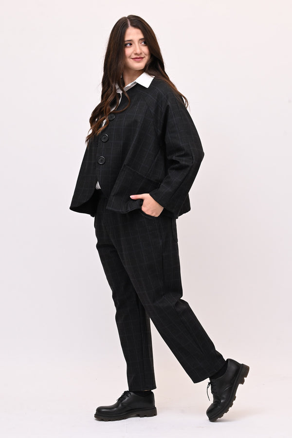 Completo fustagno quadri - Nero