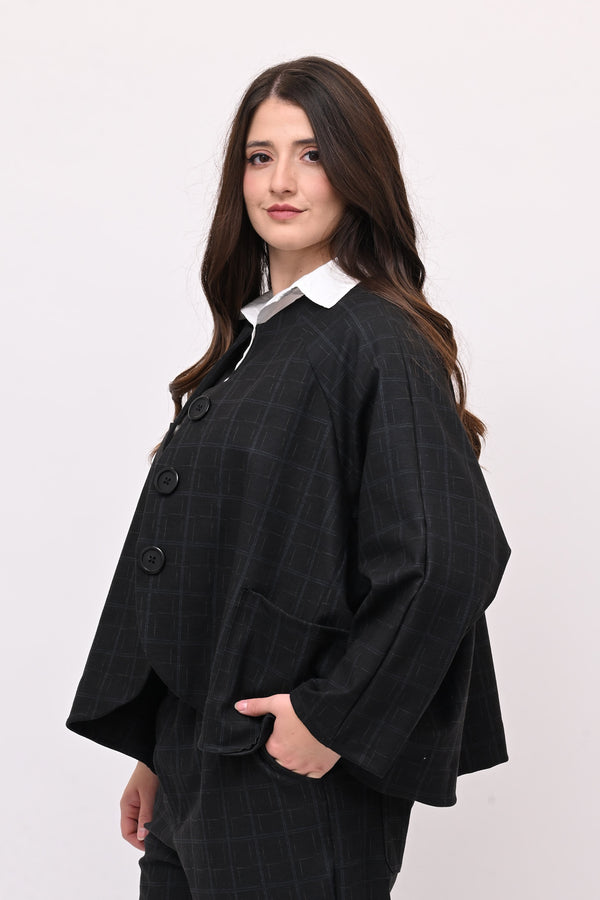 Completo fustagno quadri - Nero