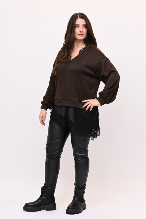 Pull raso pizzo - Moro