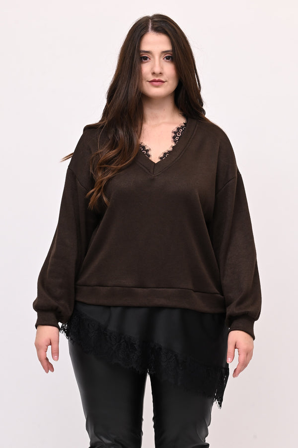 Pull raso pizzo - Moro